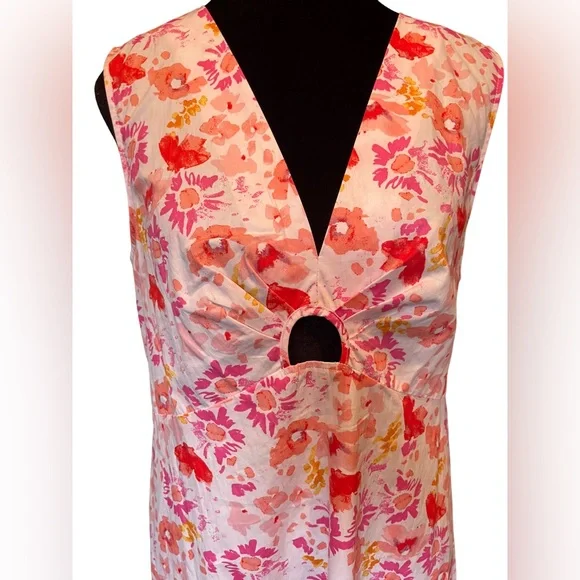 NEW Chloe + Rene White Pink Boho Hippie Earthy Preppy Artsy Floral Maxi Dress - Picture 2 of 7